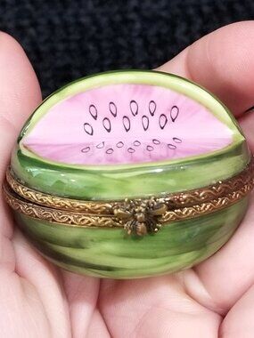 Vintage Limoges Peint Main Watermelon Porcelain Trinket Box France